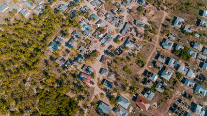 aerial view of the Zanzibar local settlement in Mchangani area