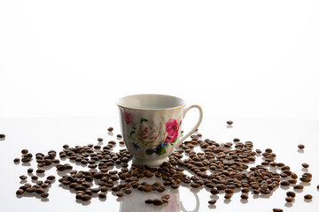 Coffee seeds cup white background