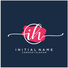 IH Initial handwriting logo design with brush circle. Logo for fashion,photography, wedding, beauty, business