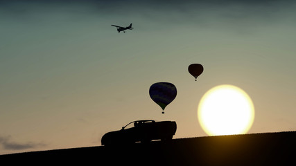 Fototapeta na wymiar Hot air balloon in the sky 3D Rendering