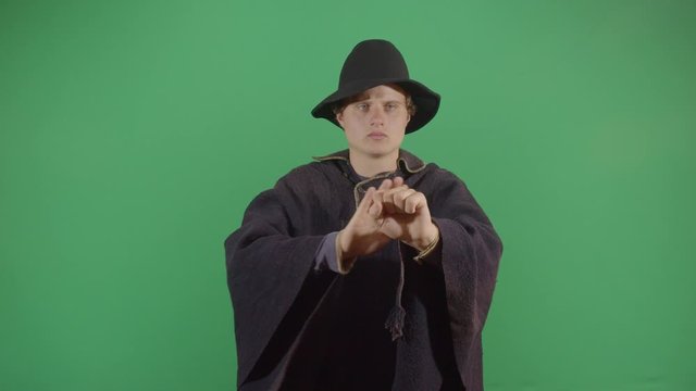 Adult Man Magician Opening A Portal