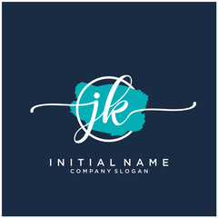 JK Initial handwriting logo design with brush circle. Logo for fashion,photography, wedding, beauty, business
