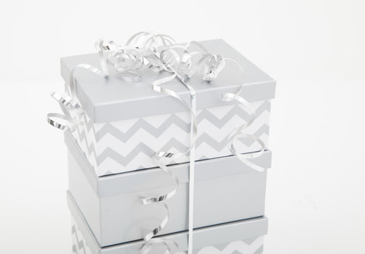 Silver Gift - Three Boxes Stacked On White Background 