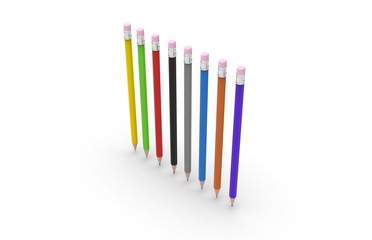 Colorful Pencils on White Background 3D Rendering