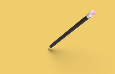 Black Pencil on Yellow Background 3D Rendering