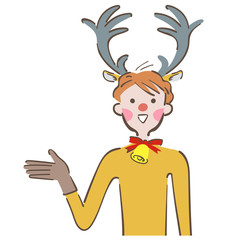 トナカイのコスプレをする男性　イラスト