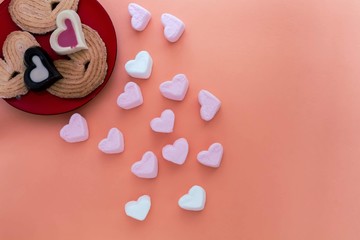 Breakfast for the beloved. Heart shaped cookies and sweets.