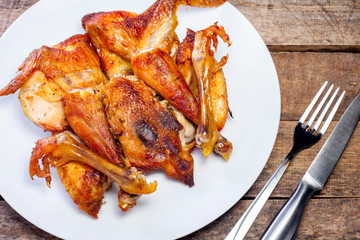 Grilled fried roast Chicken.And spices top view