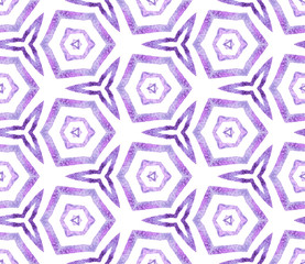 Purple kaleidoscope seamless pattern. Hand drawn w