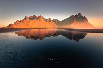 View to the Vestrahorn mountain from the Stokksnes beach, Iceland.	