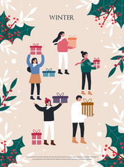 Christmas and Happy New Year Winter illustrations. 