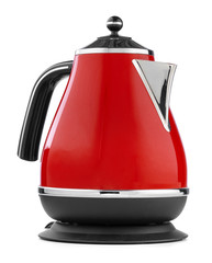 Red electric kettle isolated on white background