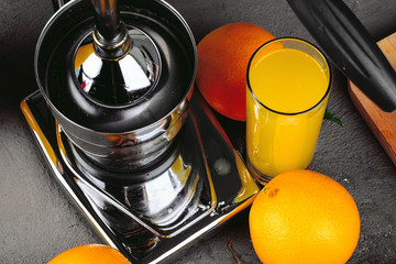 Still life of orange juice close up