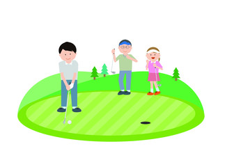 round of golf, party, man, woman, golf scene