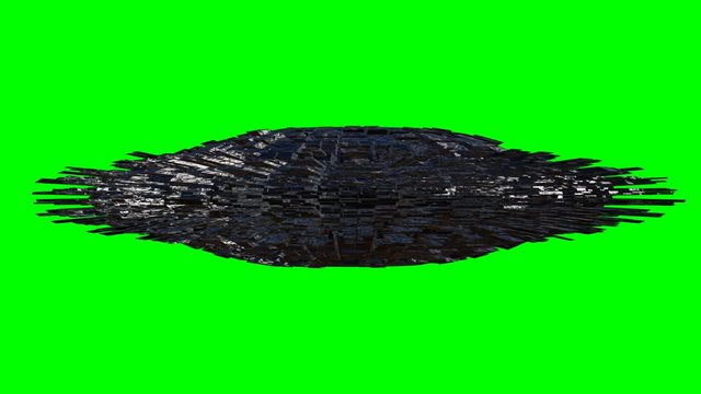 UFO, rotating spaceship  with extraterrestrial visitors,  high detail alien flying saucer isolated on green screen background, 4k loop