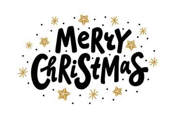 Merry Christmas text. Vector illustration. Unique xmas design element black isolated on white background. Design print on merry christmas congratulation cards, banner, poster, flyer or social media