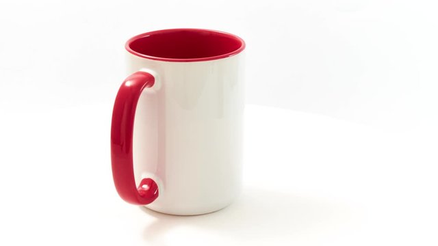 White Mug With A Red Handle For Thermal Transfer On A White Background