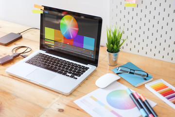 Cropped shot view designer graphic creative creativity work tablet designing design artist coloring...