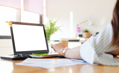 Mock up Copy Space Blank Screen Concept Business Working on Laptop. 