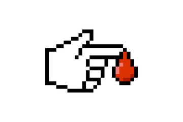 Fototapeta premium Finger with blood drop. Sugar diabetes test pixel icon vector illustration