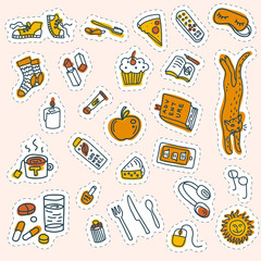 Set of everyday objects doodle stickers