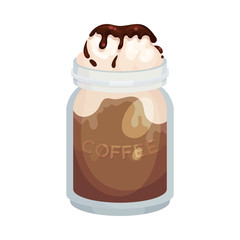 Sweet Coffee Dessert With Cream and Chocolate Topping Poured in Jar Vector Drawing