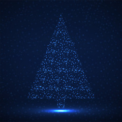 Abstract christmas tree of glowing particles, vector