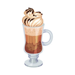 Full Glass of Coffee with Dairy Cream and Whipped Topping Vector Object