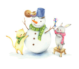 雪だるまを作る動物