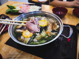 Pork slices with hot pot