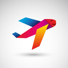 Kolorowy samolot origami. Logo wektor. - obrazy, fototapety, plakaty