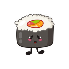 Kawaii sushi, rolls, sashimi - isolated single icon on white background, traditional Japanese or Asian cuisine and food, decoration for social networks of a restaurant or bar, cute cartoon emoji