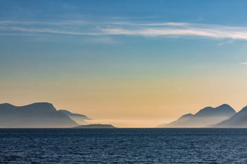 Naklejka na ściany i meble Mountains and sea in the beautiful light, Norway