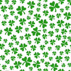 Saint Patrick day seamless pattern - shamrock or clover leaves, abstract floral ornament, simple shapes traditional holiday vector background for wrapping, textile, digital paper
