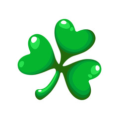 Saint Patricks Day cartoon shamrock, clover green leaf, traditional holiday symbol of luck, vector cartoon icon or sign isolated on white background