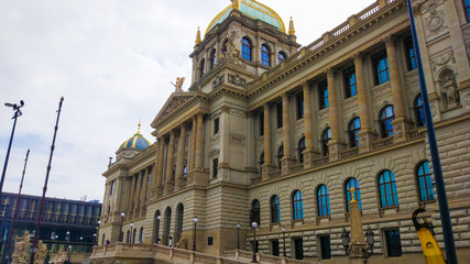 Fototapeta premium Facade of the Historical Building of the National Museum of Prague (NM, Národní muzeum), one of the most important buildings in Prague, Czech Republic, located in Wenceslas Square