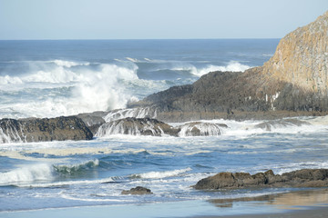 Heavy seas crash on rocks