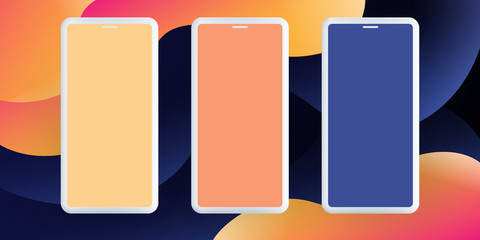 Orange, Dark Blue and Purple Advertising, Poster or Banner Template Design with Three Smartphone Silhouettes for Your Business Project - Vector Illustration