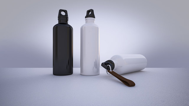 Mockup picture of 3d rendering of white and black bottles.