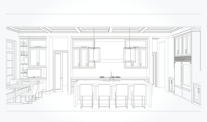 Linear sketch of an interior. Living room plan. Sketch Line sofa set. Vector illustration.outline sketch drawing perspective of a interior space.