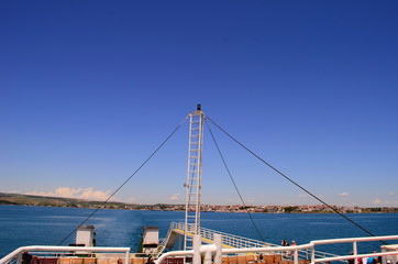 The bank of Dardanelles (Canakkale strait) view from sea in summer morning time