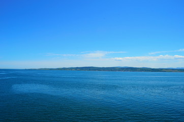 The bank of Dardanelles (Canakkale strait) view from sea in summer morning time