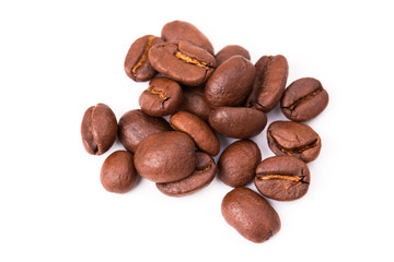 Coffee beans isolated on a white background area for copy space.