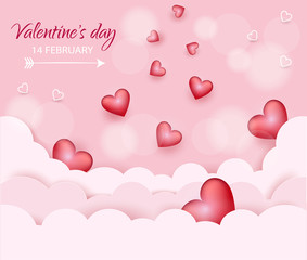 Happy valentines day postcard, hearts in the clouds VECTOR