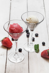 Strawberry and vanilla Icecream in bowls