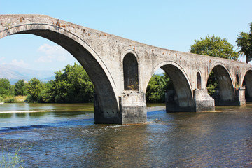 Fototapeta na wymiar Bridge of Arta at Arachthos river Epirus Greece