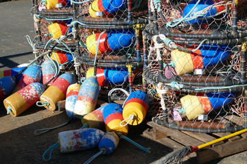 Crab traps and floats in the Yaquina marina