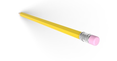 Yellow Pencil on White Background 3D Rendering