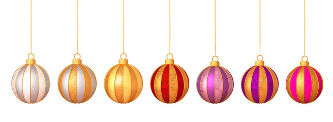 Fototapeta na wymiar Set. Christmas decoration round shiny balls, bright red, yellow, orange, gold, isolated on a white background, 3D rendering.
