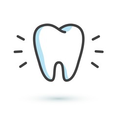 Flat tooth icon. Dental treatment symbol. Dentist logotype template - obrazy, fototapety, plakaty